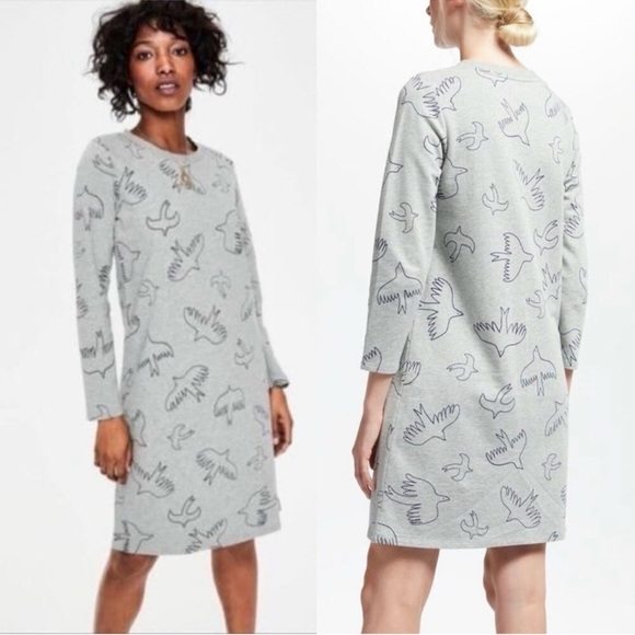 Boden Dresses & Skirts - Boden Gray Long Sleeve Bird Print Dress - Size Large